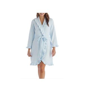 Softies Light Blue  Short Chenille Ruffle Robe Small NEW $109